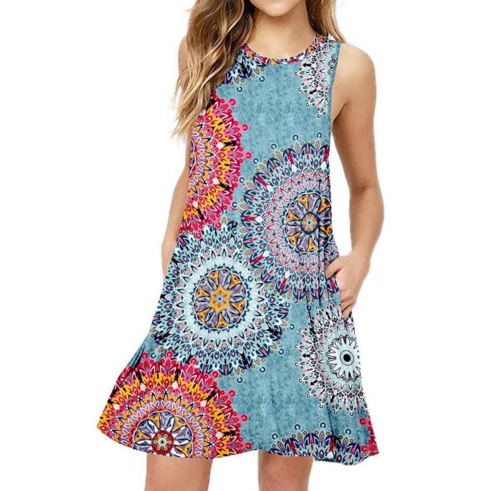 BISHUIGE Summer Casual Round Neck T-Shirt Dress Beach Cover-Up Tank Dress SZ XL
